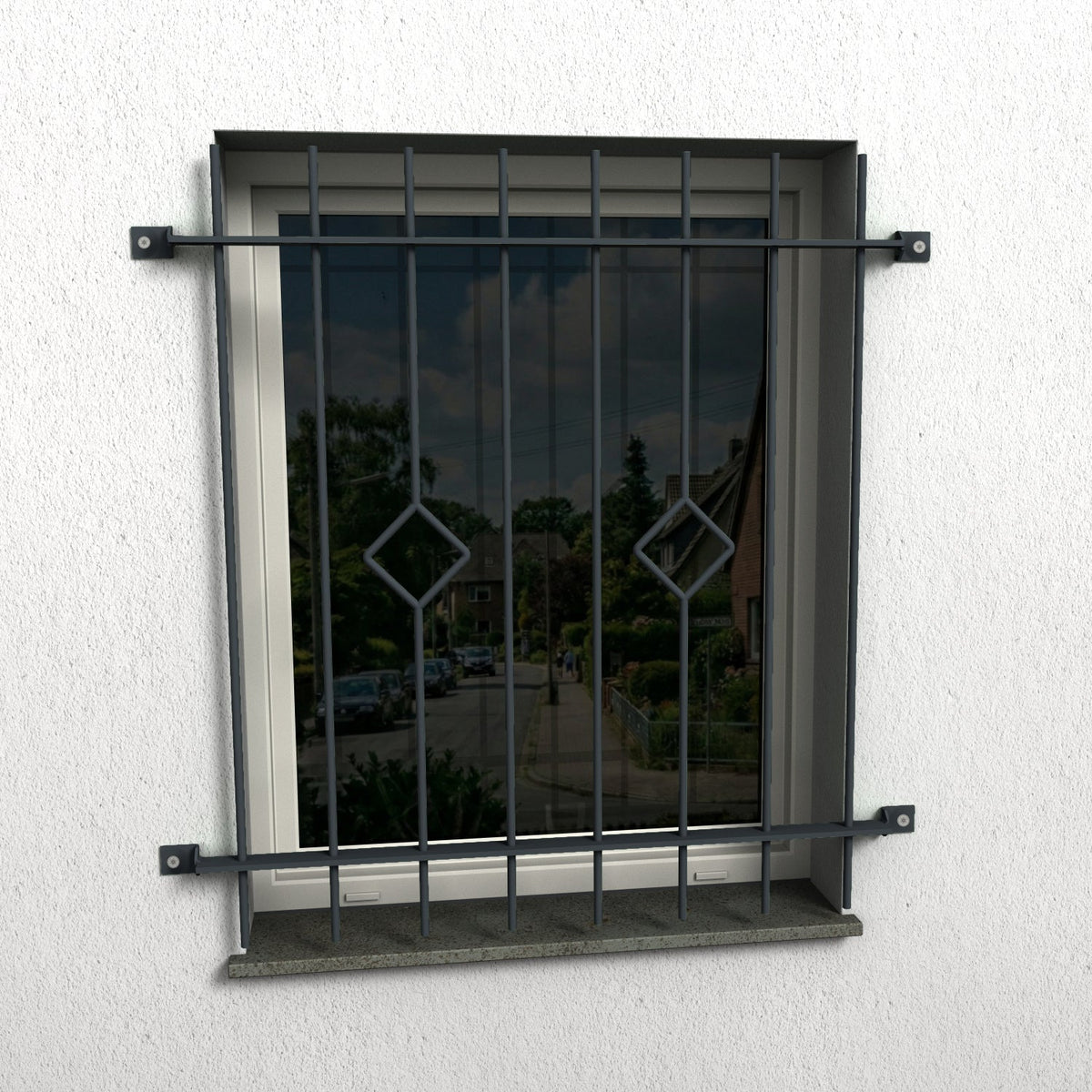 Fenstergitter Ferro 01 RAL 7016, 2K-nassbeschichtet – Befestigungsabstand 1290 mm, Höhe 985 mm - DeinMetallbauer.shop