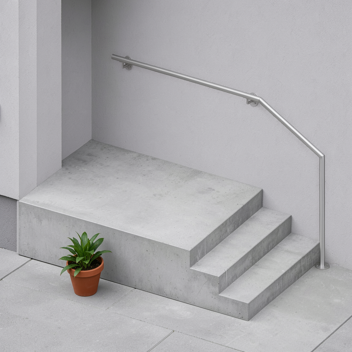 Treppenhandlauf THL 06 Edelstahl – langes Podest, oben an Wandhaltern - DeinMetallbauer.shop