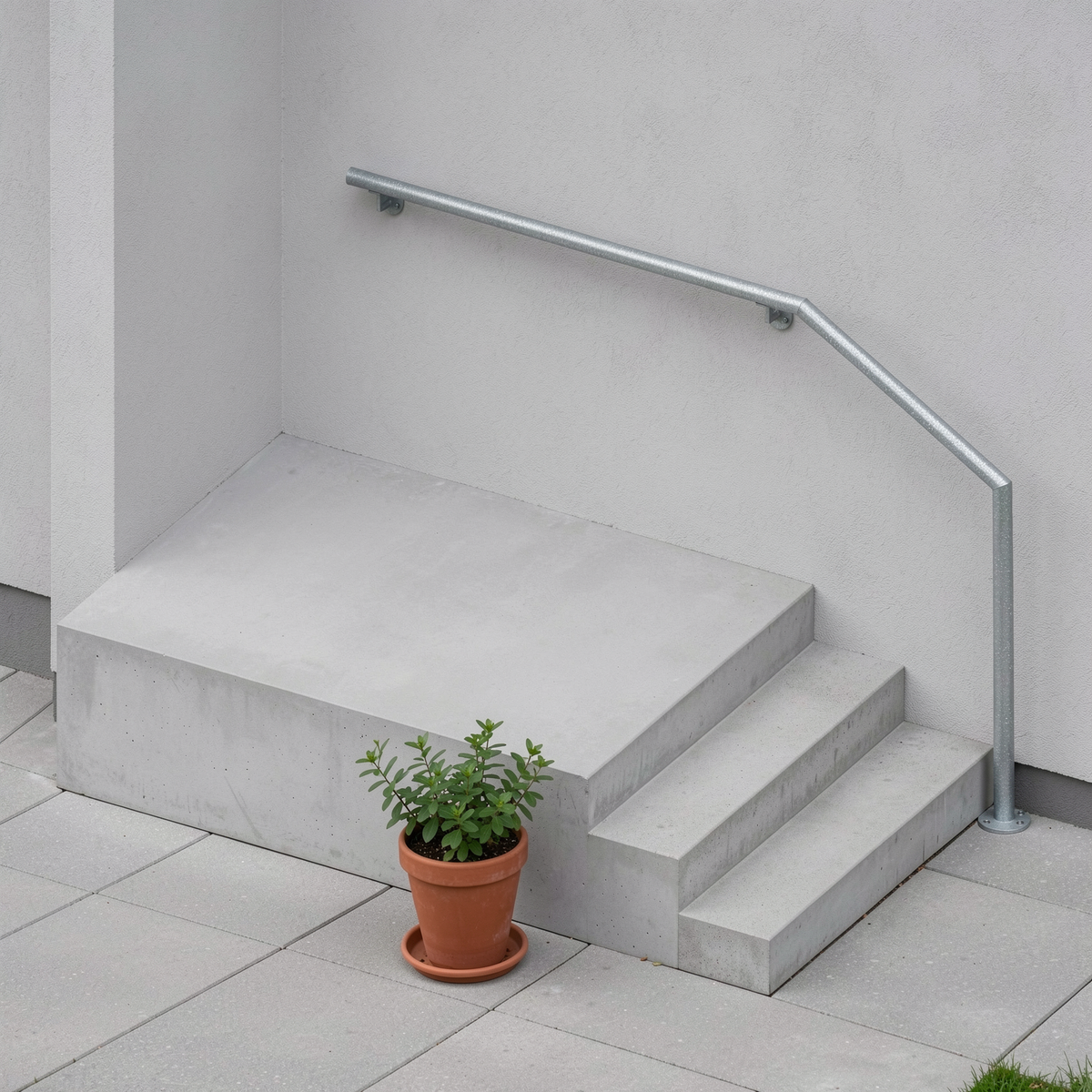 Treppenhandlauf THL 06 verzinkt – langes Podest, oben an Wandhaltern - DeinMetallbauer.shop