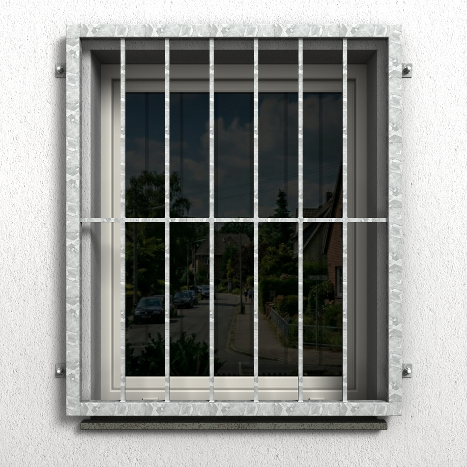 Stabiles Fenstergitter – Befestigungsabstand 960 mm, Höhe 710 mm