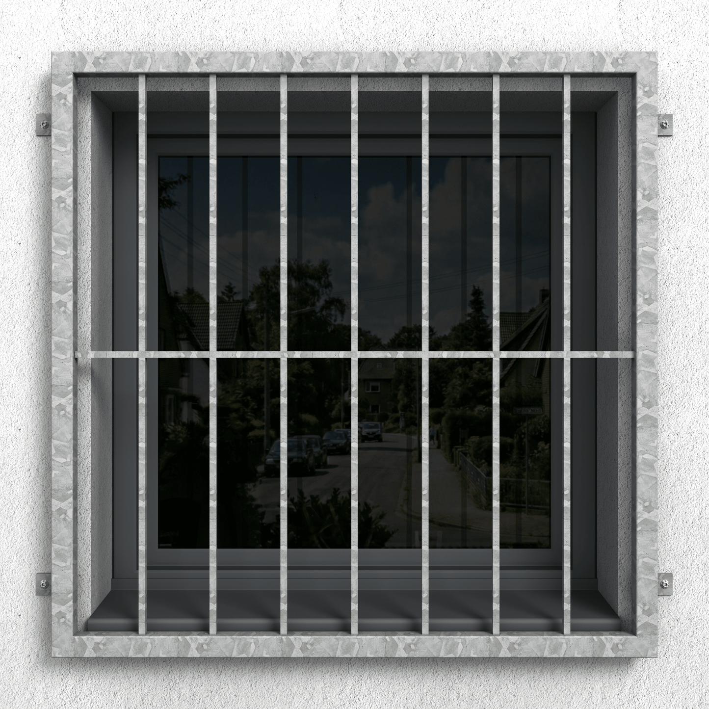 Stabiles Fenstergitter, Befestigungsabstand 1160 mm, Höhe 860 mm - DeinMetallbauer.shop