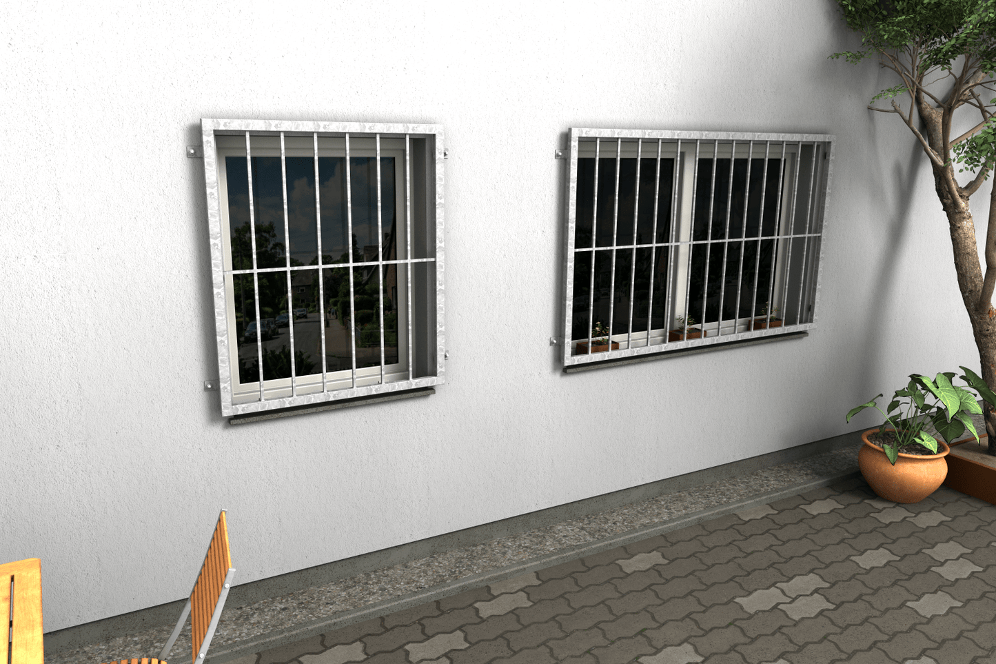 Stabiles Fenstergitter – Befestigungsabstand 960 mm, Höhe 710 mm - DeinMetallbauer.shop