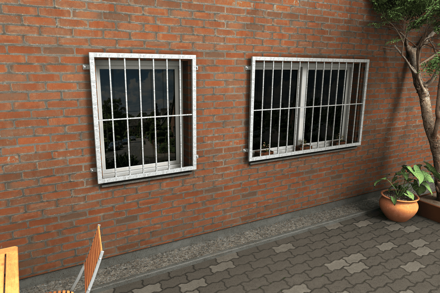 Stabiles Fenstergitter – Befestigungsabstand 960 mm, Höhe 710 mm - DeinMetallbauer.shop
