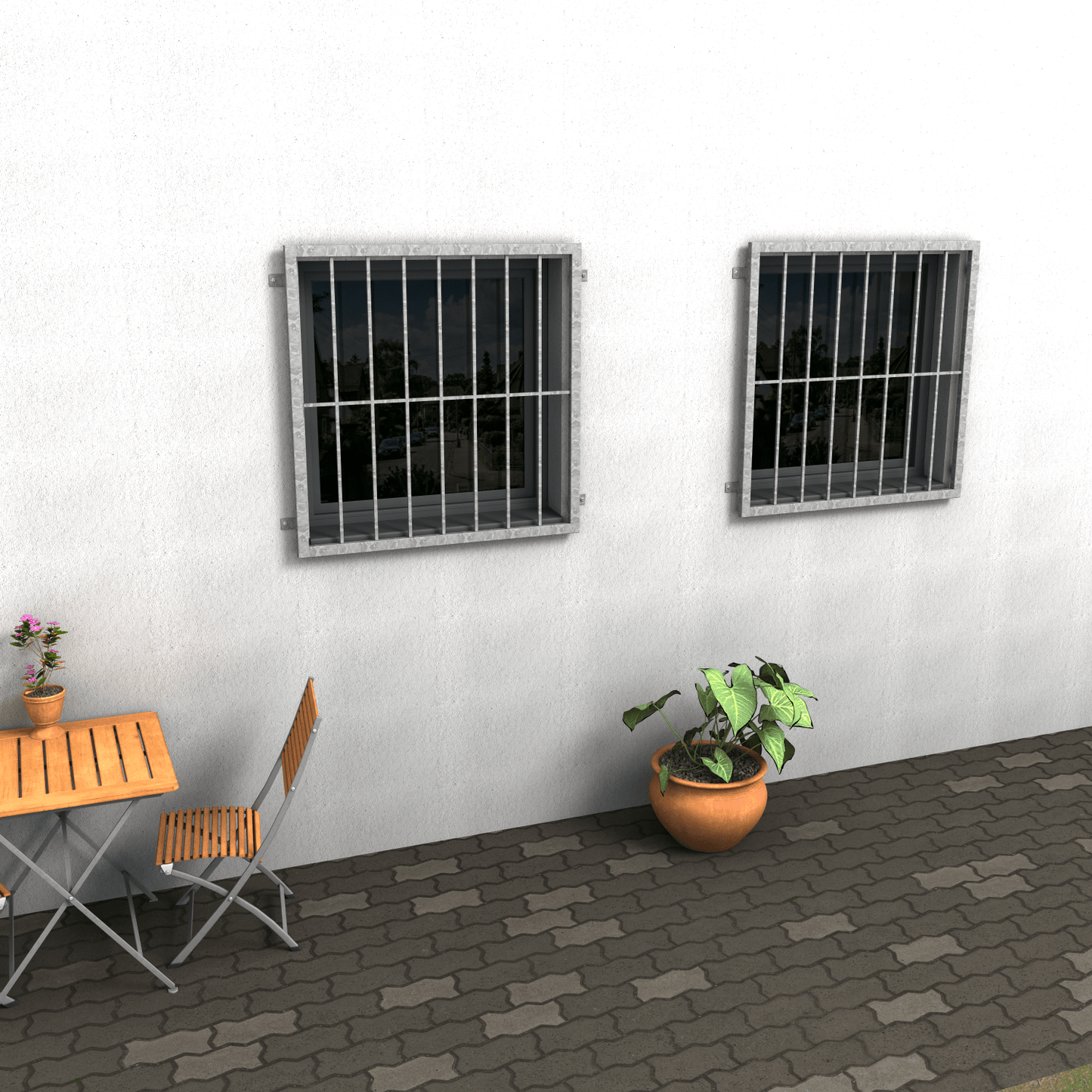 Stabiles Fenstergitter, Befestigungsabstand 1160 mm, Höhe 860 mm - DeinMetallbauer.shop