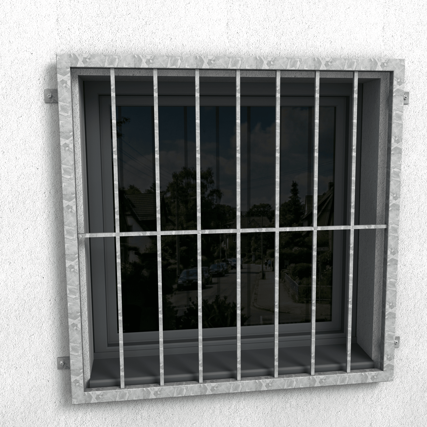 Stabiles Fenstergitter, Befestigungsabstand 1160 mm, Höhe 860 mm - DeinMetallbauer.shop