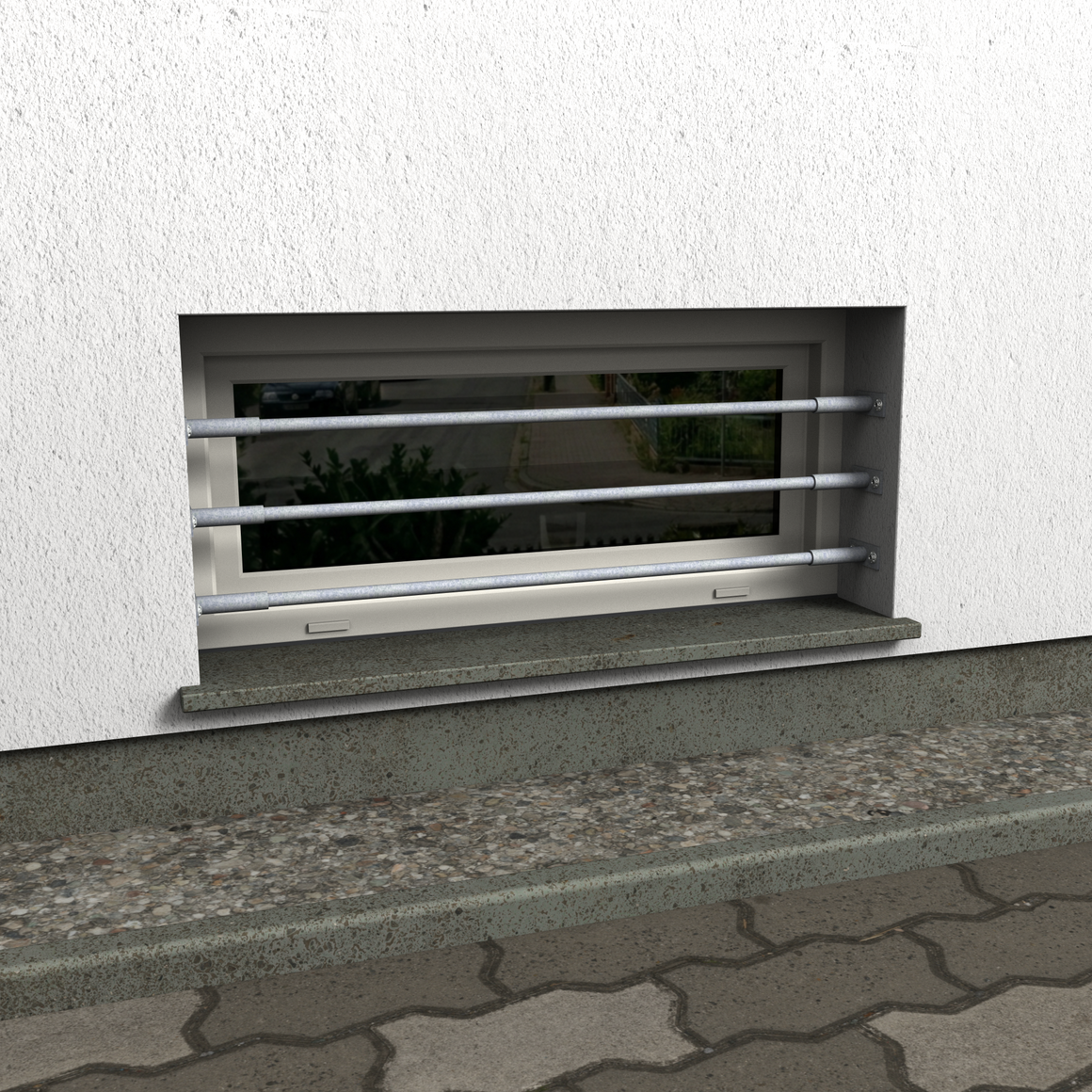 Fenstergitter Nova 31 feuerverzinkt, breite Stäbe, Frontansicht