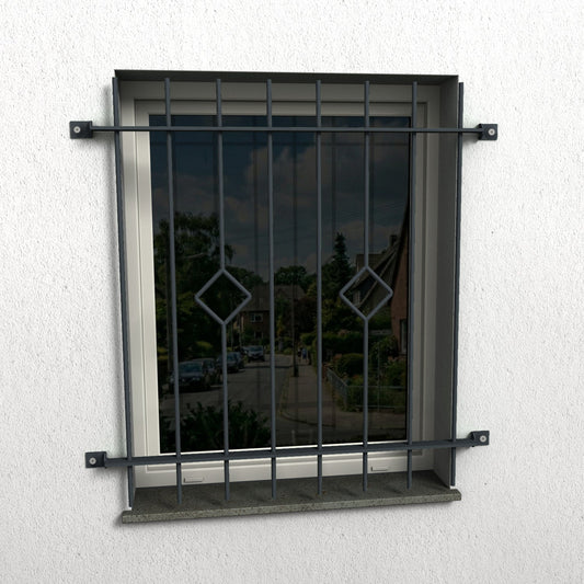 Fenstergitter Ferro 01 RAL 7016, 2K-nassbeschichtet – Befestigungsabstand 1290 mm, Höhe 985 mm - DeinMetallbauer.shop
