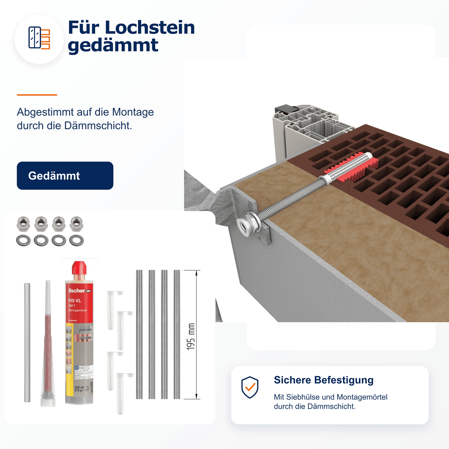 Montageset Lochstein gedämmt - DeinMetallbauer.shop