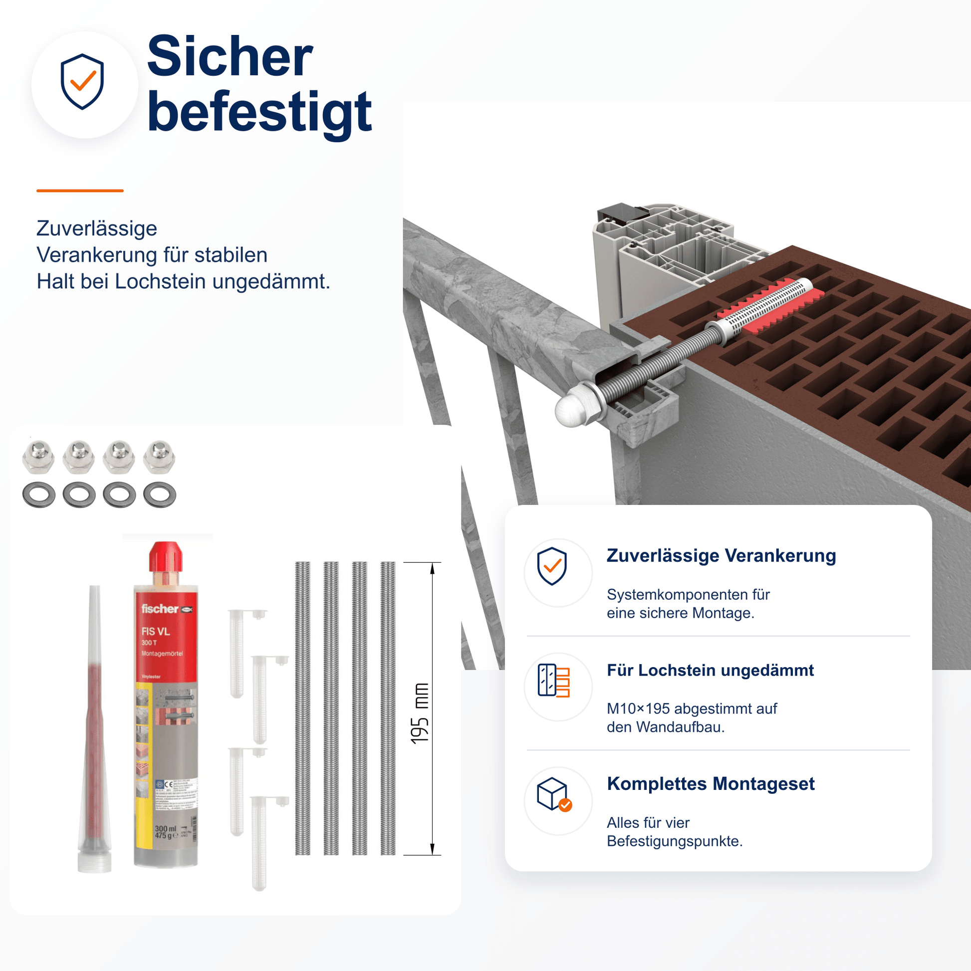Montageset Lochstein ungedämmt - DeinMetallbauer.shop