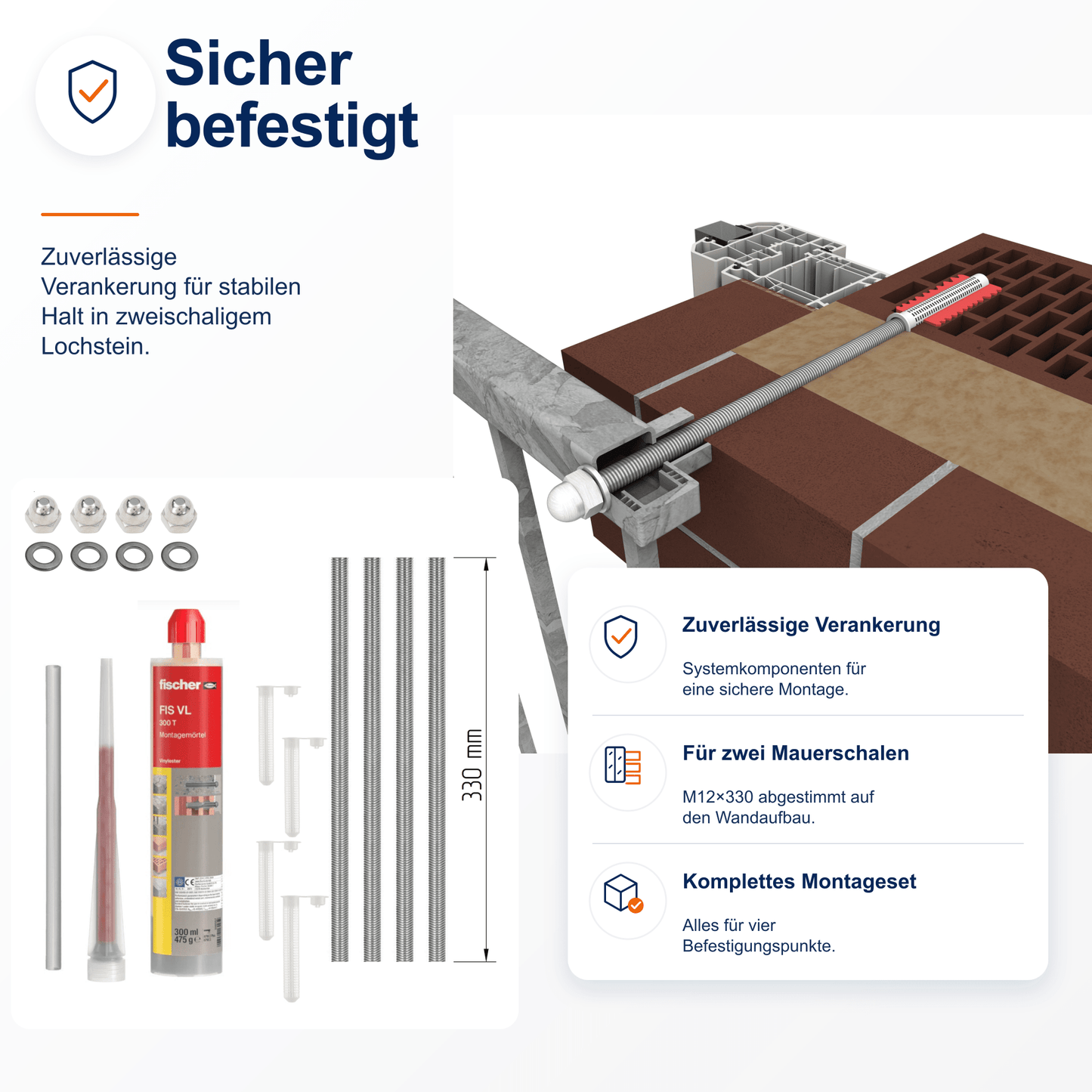 Montageset Lochstein zweischalig - DeinMetallbauer.shop