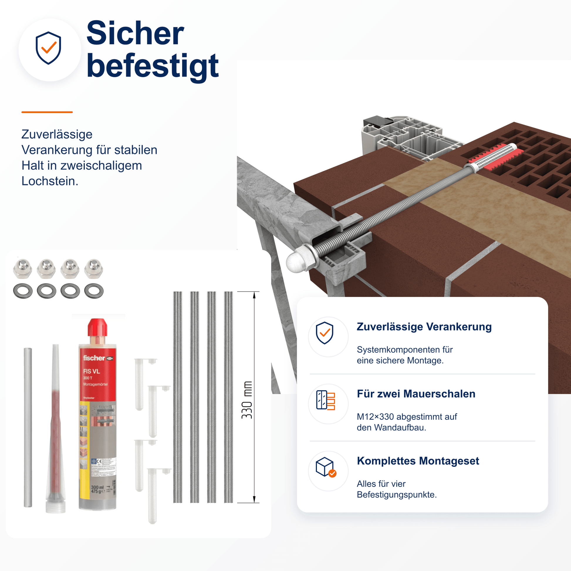 Montageset Lochstein zweischalig - DeinMetallbauer.shop