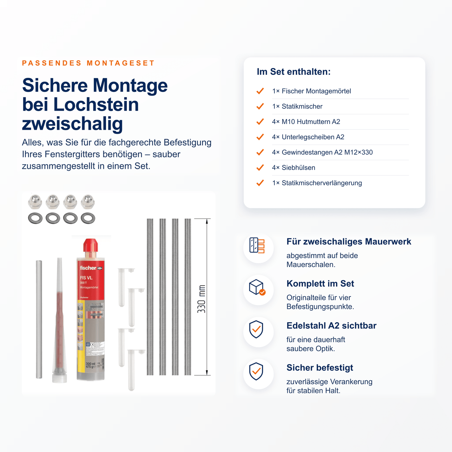 Montageset Lochstein zweischalig - DeinMetallbauer.shop