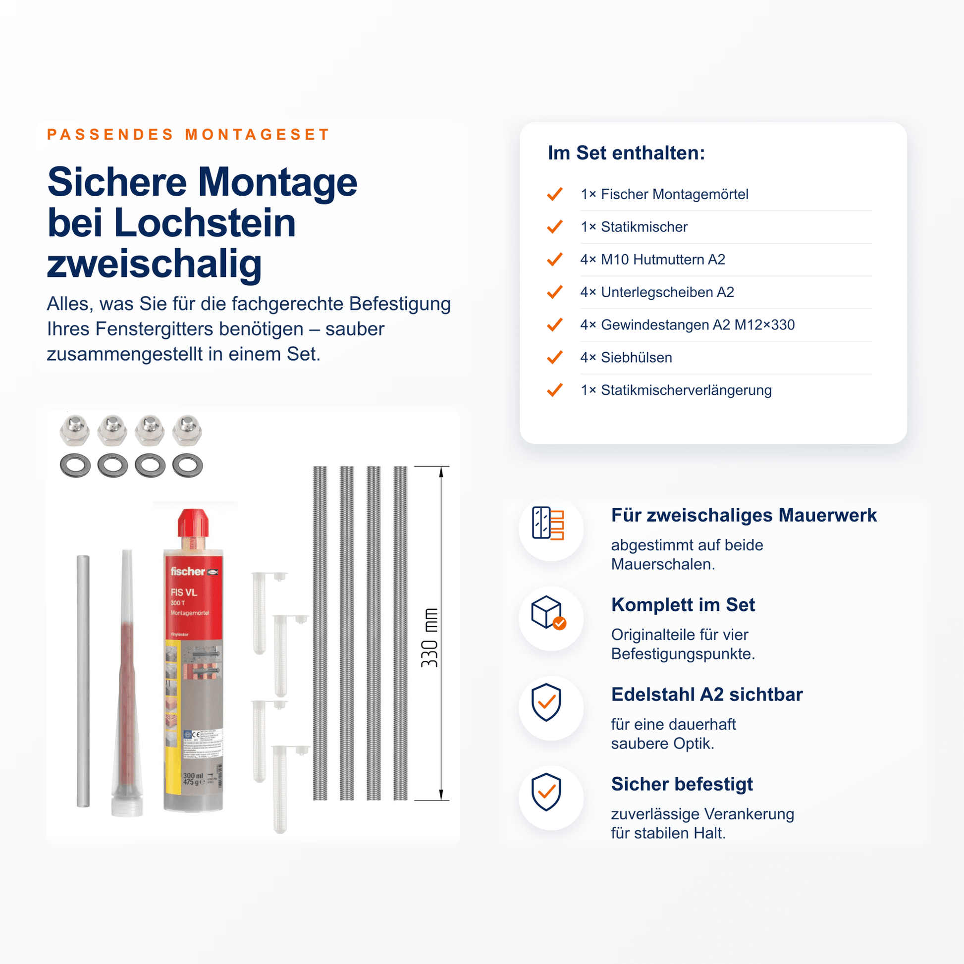 Montageset Lochstein zweischalig - DeinMetallbauer.shop