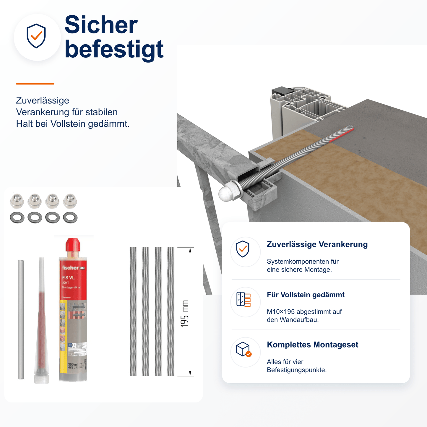 Montageset Vollstein gedämmt - DeinMetallbauer.shop