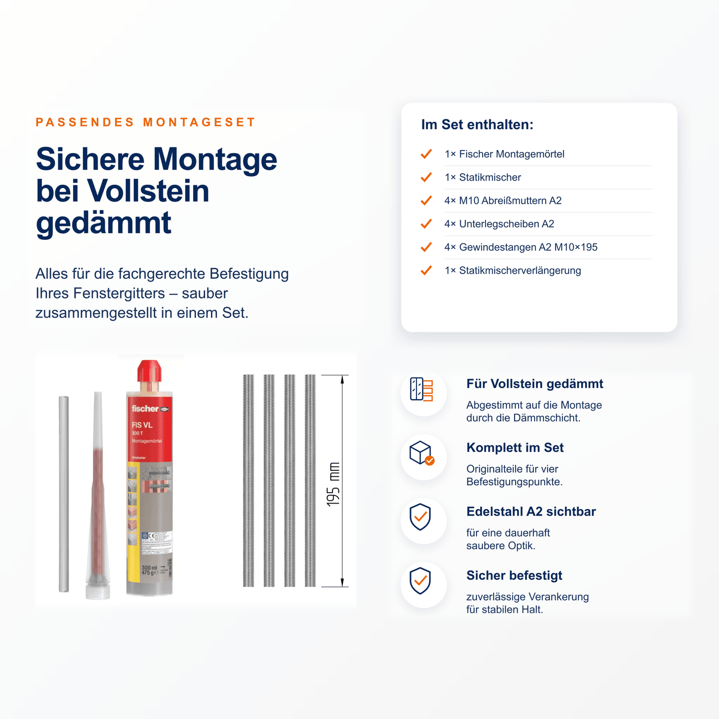 Montageset Vollstein gedämmt - DeinMetallbauer.shop