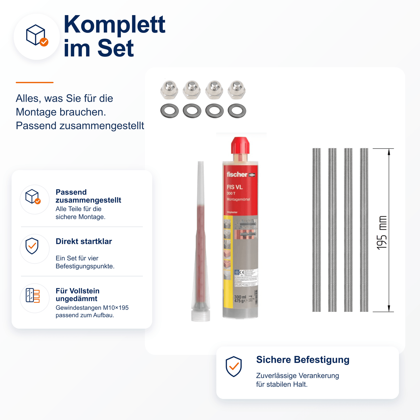 Montageset Vollstein ungedämmt - DeinMetallbauer.shop