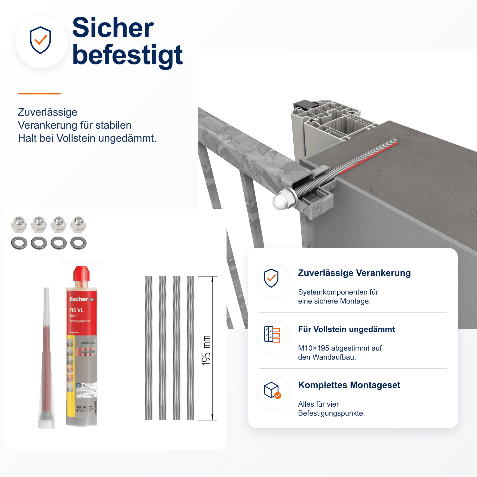 Montageset Vollstein ungedämmt - DeinMetallbauer.shop