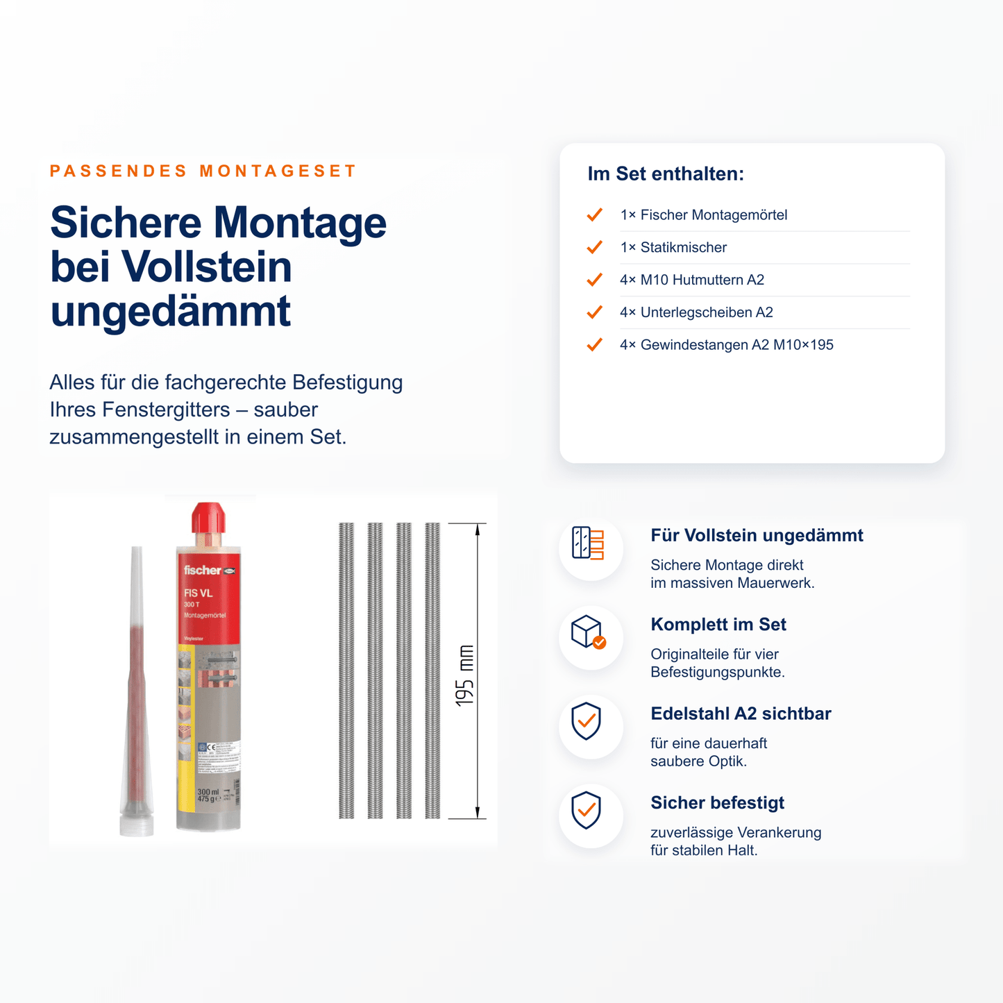Montageset Vollstein ungedämmt - DeinMetallbauer.shop