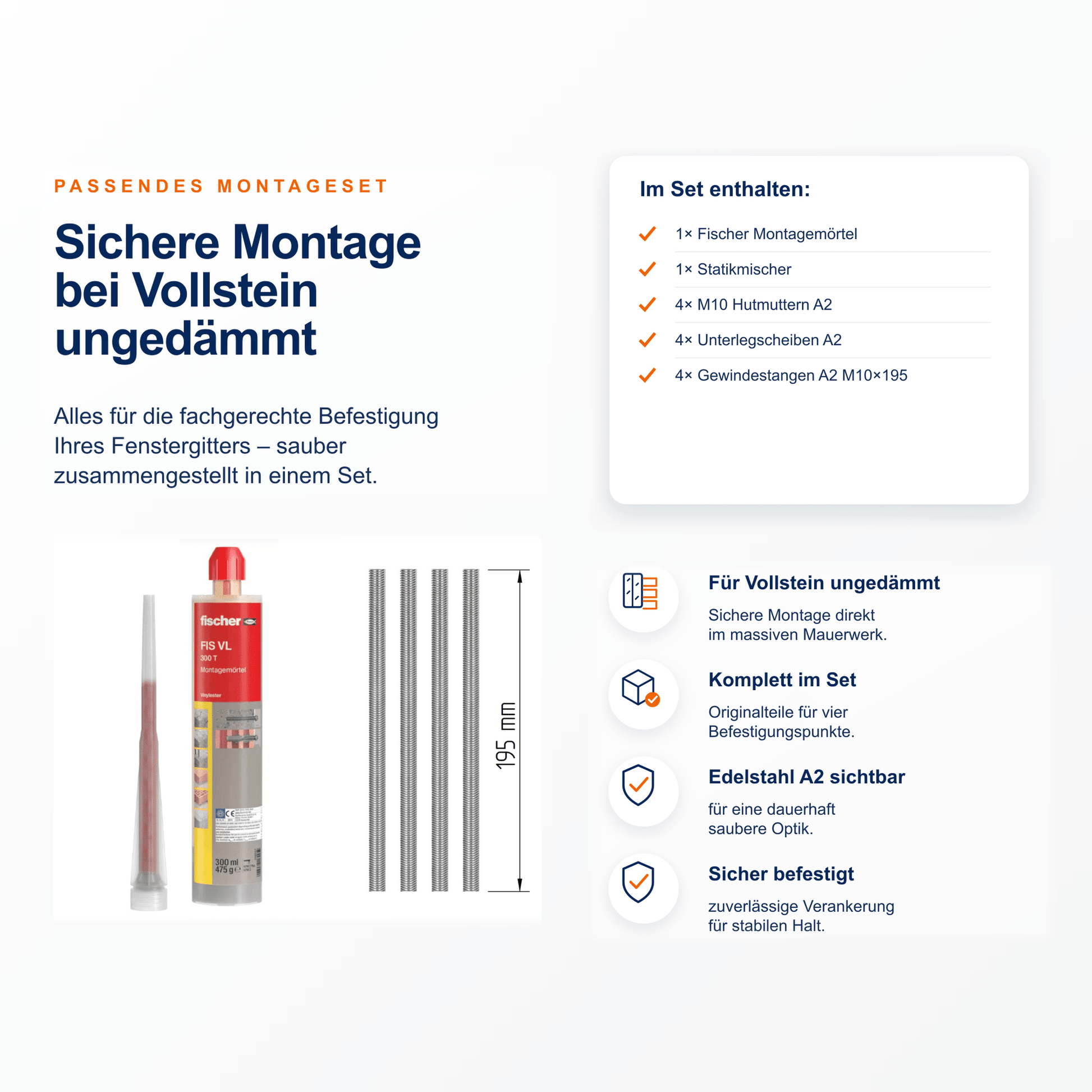 Montageset Vollstein ungedämmt - DeinMetallbauer.shop
