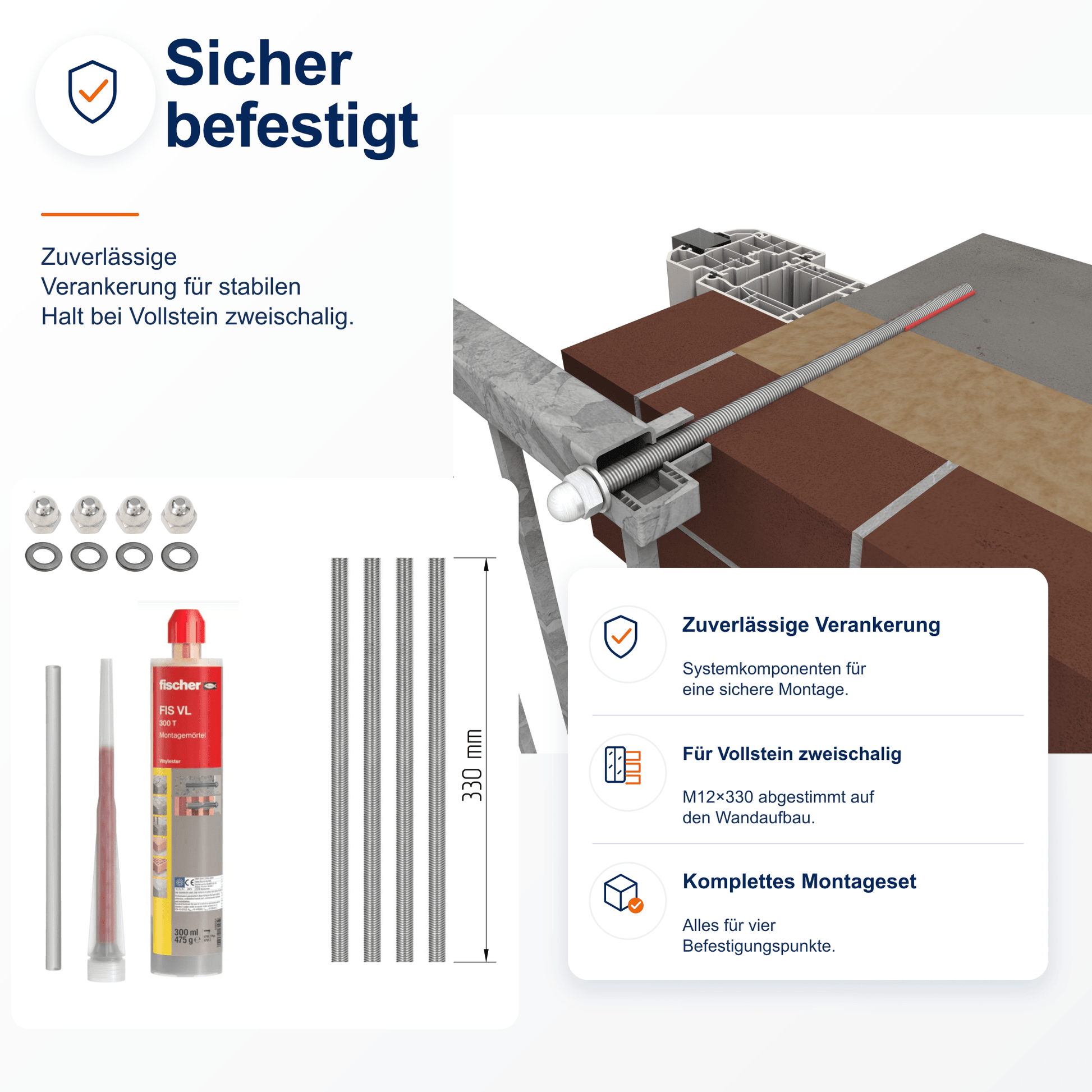 Montageset Vollstein zweischalig - DeinMetallbauer.shop