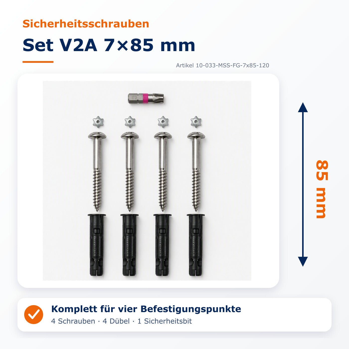 Sicherheitsschrauben Set V2A 7x85 - DeinMetallbauer.shop