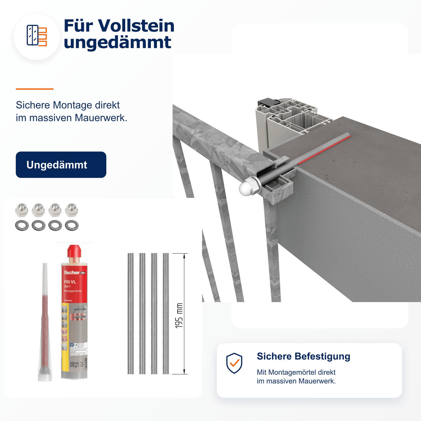 Montageset Vollstein ungedämmt - DeinMetallbauer.shop