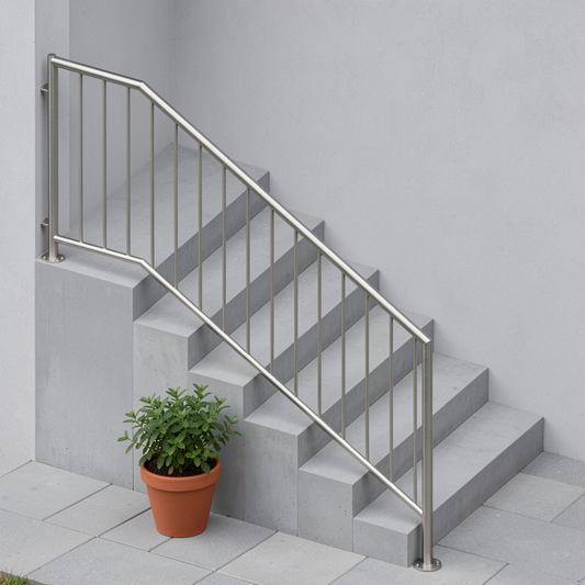 Treppengeländer TRG 08 Edelstahl – oben an der Hauswand - DeinMetallbauer.shop