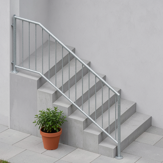 Treppengeländer TRG 08 verzinkt – oben an der Hauswand - DeinMetallbauer.shop