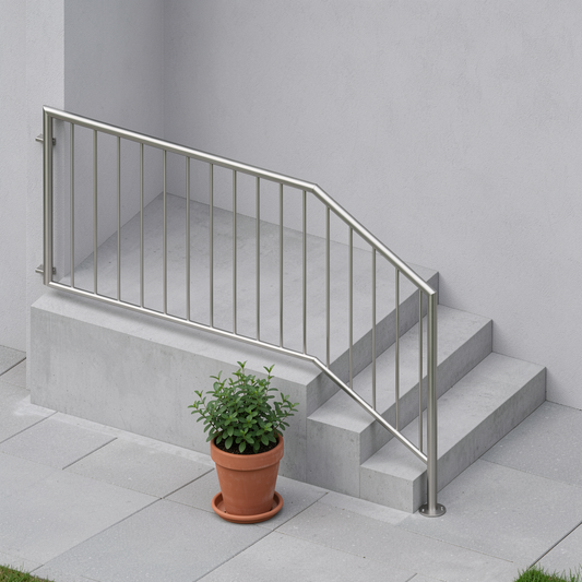 Treppengeländer TRG 09 Edelstahl – langes Podest, oben an der Hauswand - DeinMetallbauer.shop