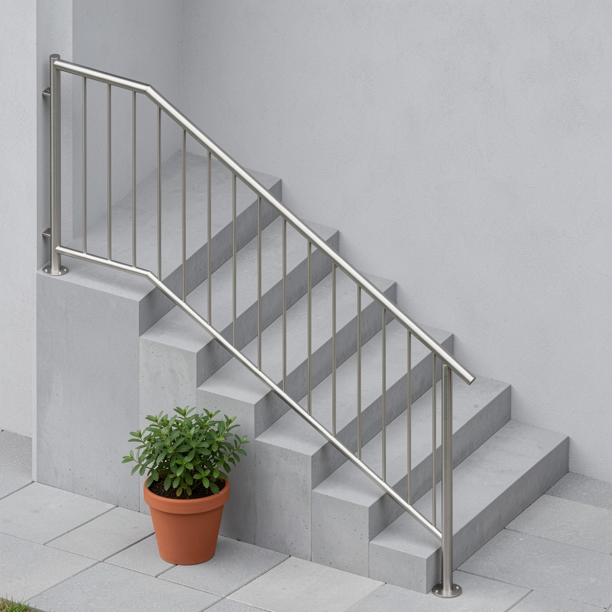Treppengeländer TRG 10 Edelstahl – oben an der Hauswand, unten überstehend - DeinMetallbauer.shop