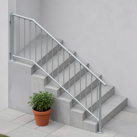 Treppengeländer TRG 10 verzinkt – oben an der Hauswand, unten überstehend - DeinMetallbauer.shop