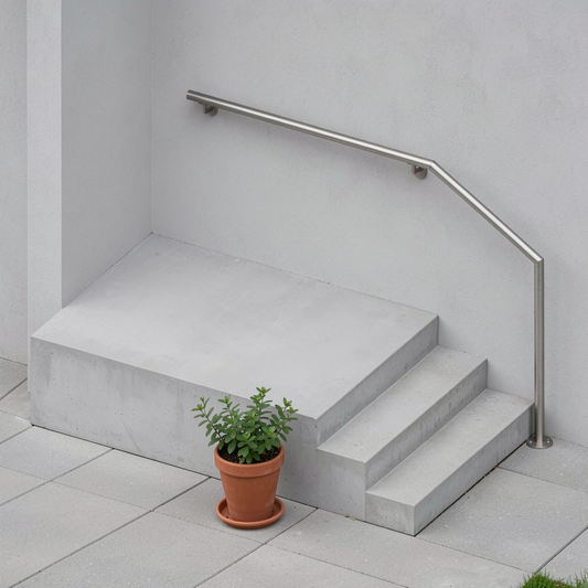 Treppenhandlauf THL 06 Edelstahl – langes Podest, oben an Wandhaltern - DeinMetallbauer.shop
