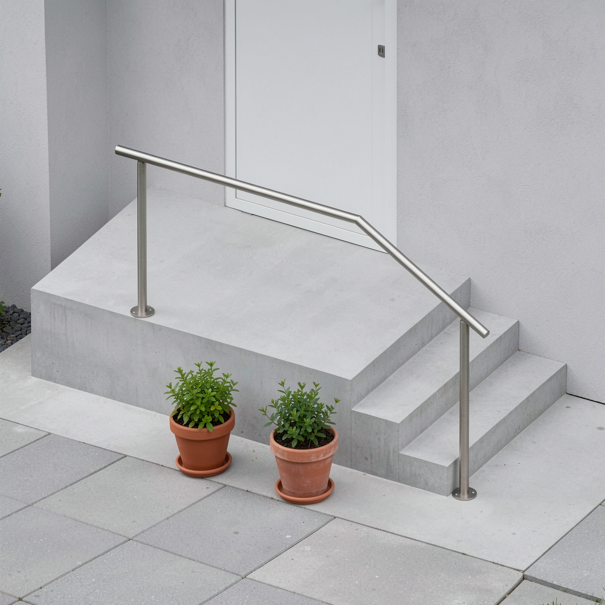 Treppenhandlauf THL 11 Edelstahl – langes Podest, Handlauf beidseitig überstehend - DeinMetallbauer.shop