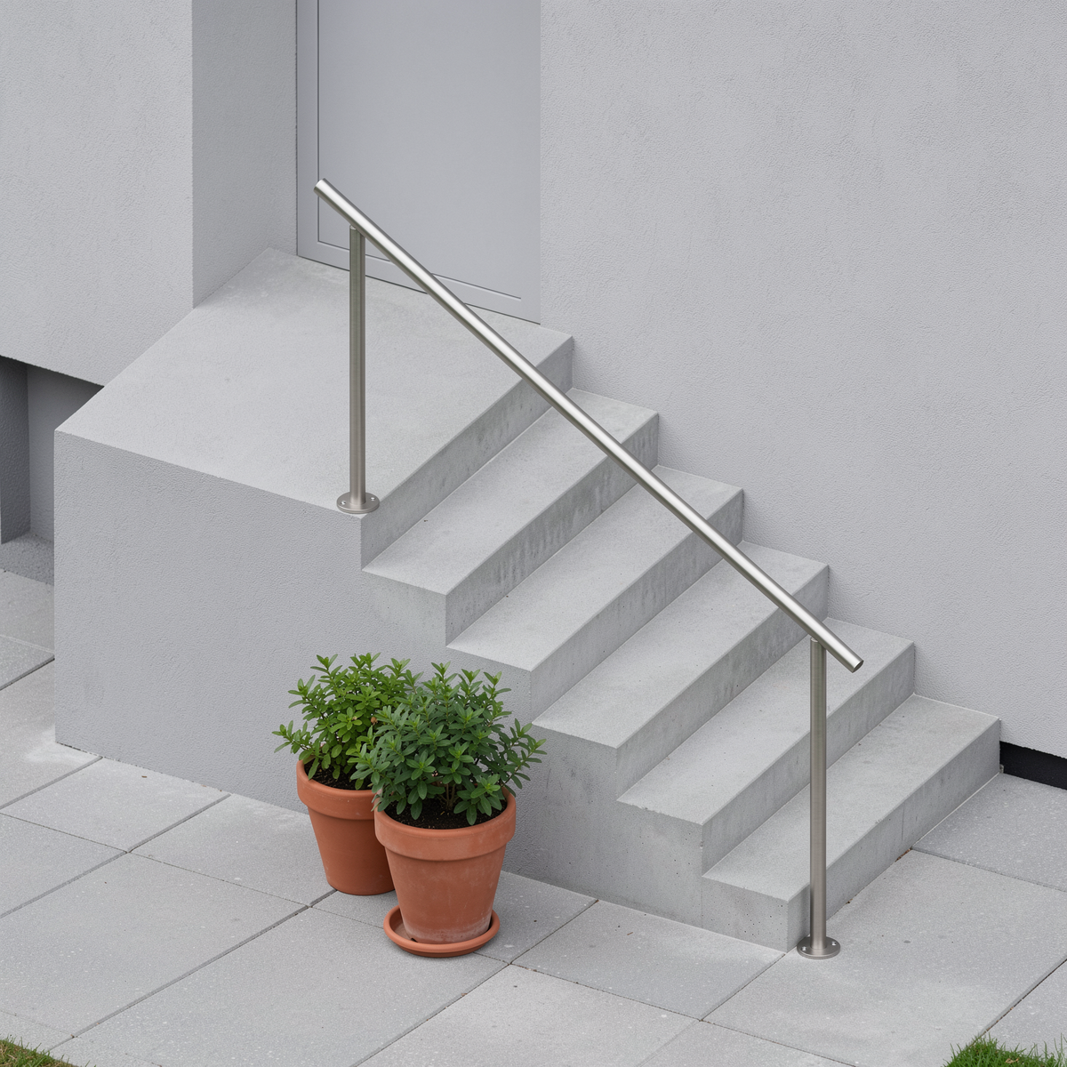Treppenhandlauf THL 12 Edelstahl – gerade, Handlauf beidseitig überstehend - DeinMetallbauer.shop