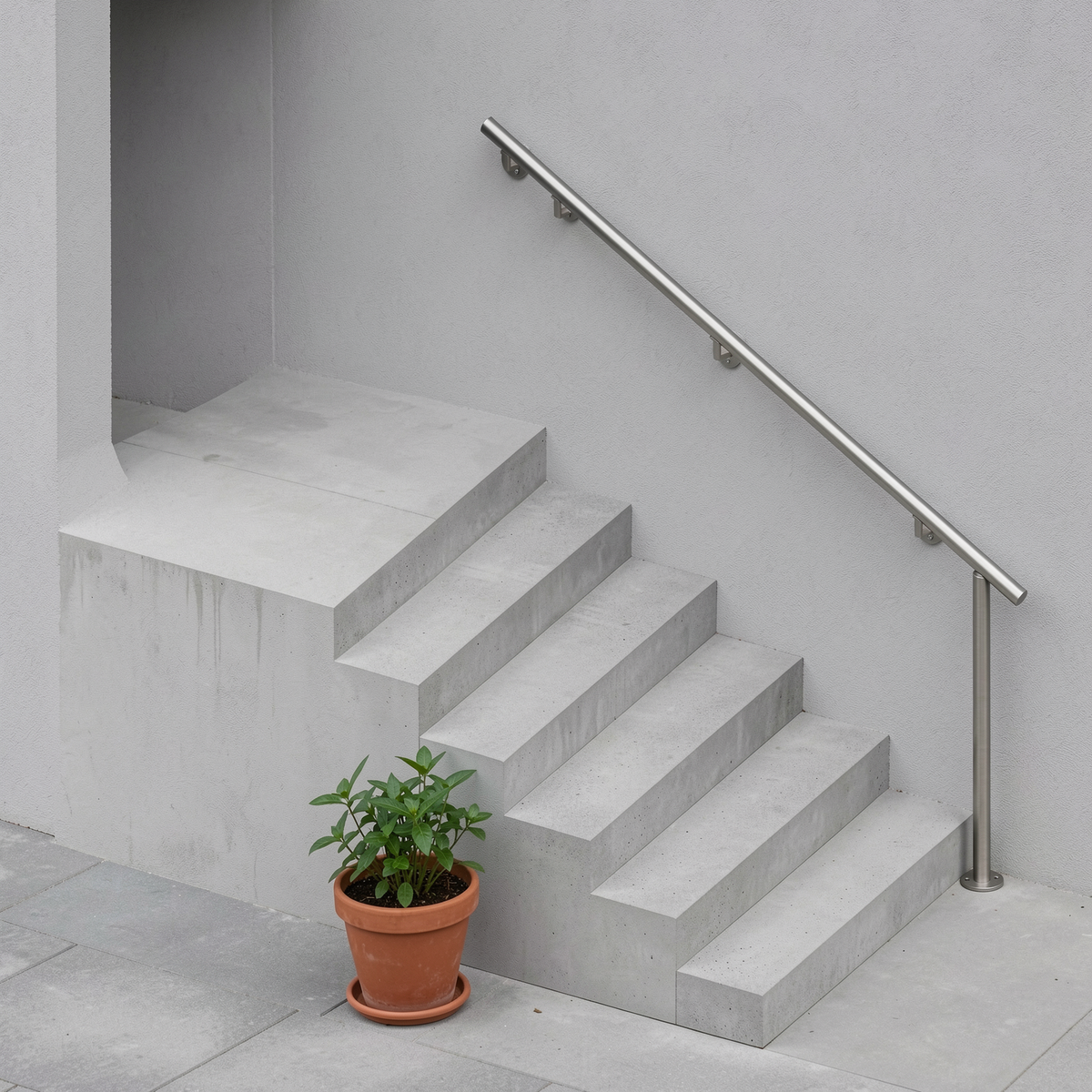 Treppenhandlauf THL 13 Edelstahl – gerade, oben an Wandhaltern, unten überstehend - DeinMetallbauer.shop