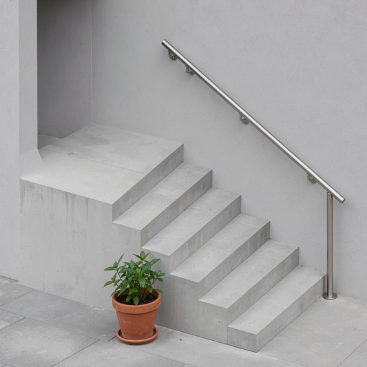 Treppenhandlauf THL 13 Edelstahl – gerade, oben an Wandhaltern, unten überstehend - DeinMetallbauer.shop