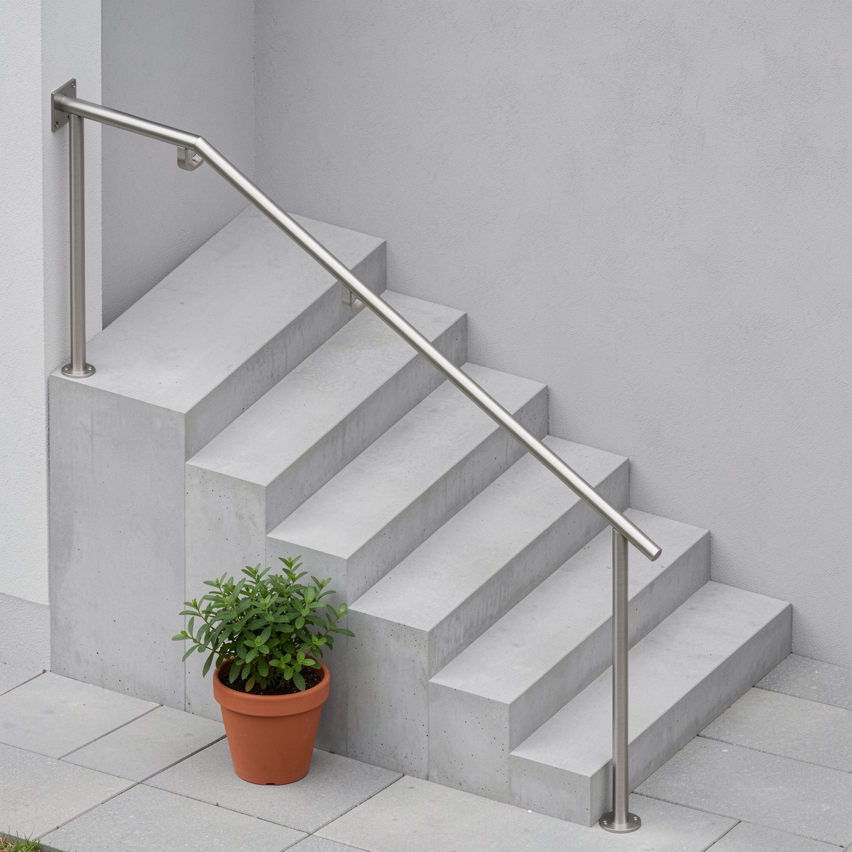 Treppenhandlauf THL 14 Edelstahl – oben mit Wandplatte, unten überstehend - DeinMetallbauer.shop