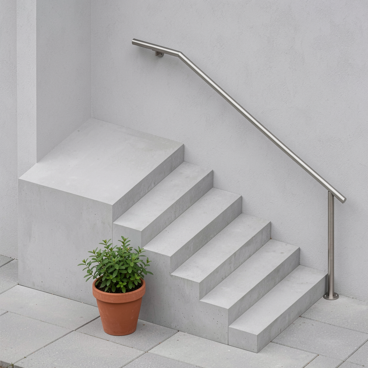Treppenhandlauf THL 16 Edelstahl – oben an Wandhaltern, unten überstehend - DeinMetallbauer.shop